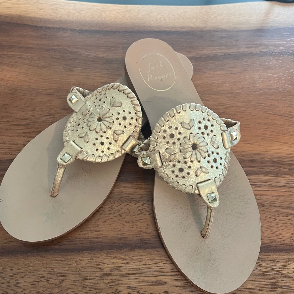 Jack Rogers sandals, gold, size 8